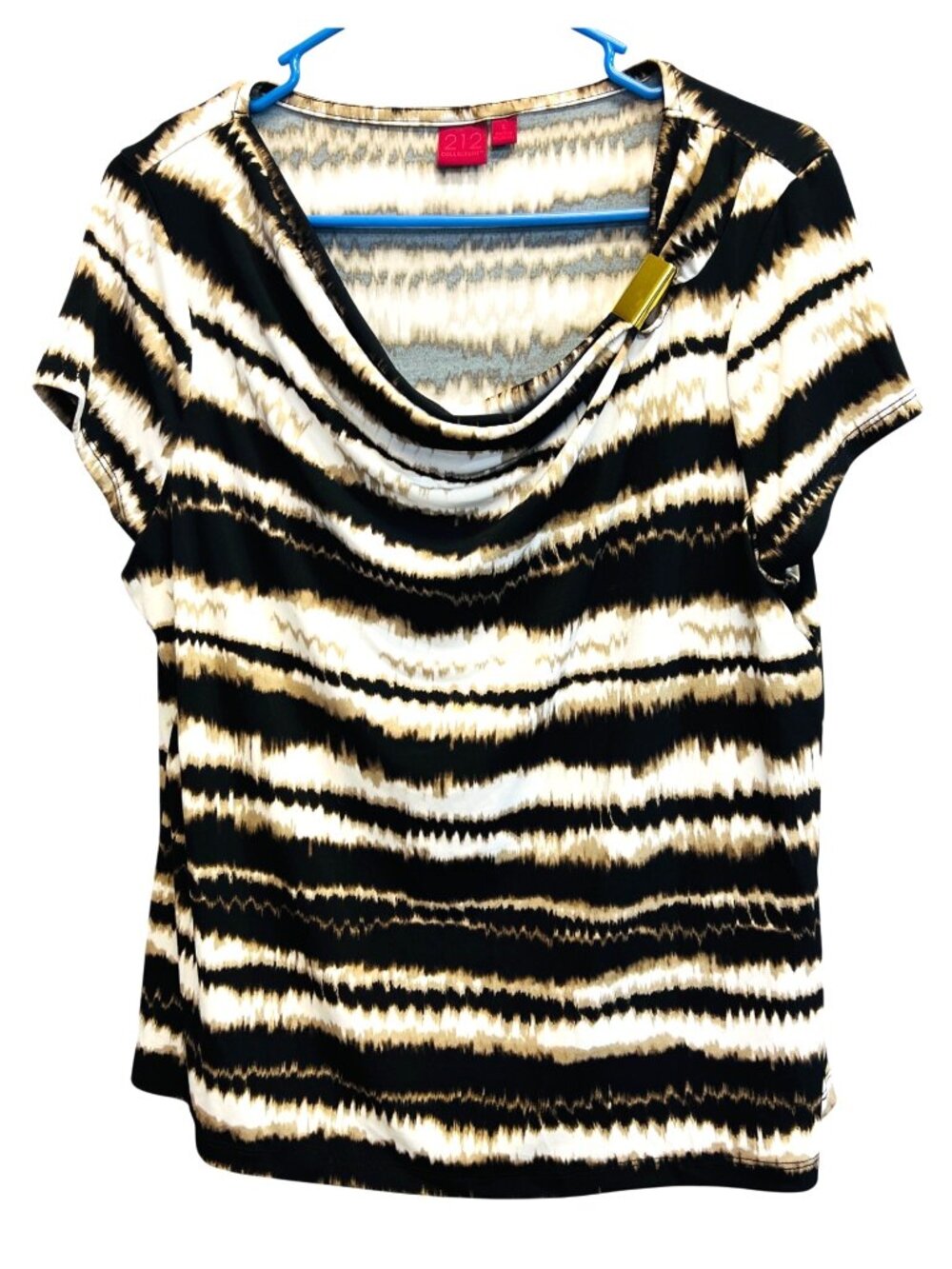 212 Collection Womens Brown & Beige Cowl Neck Gold-toned Embellishment Top Large